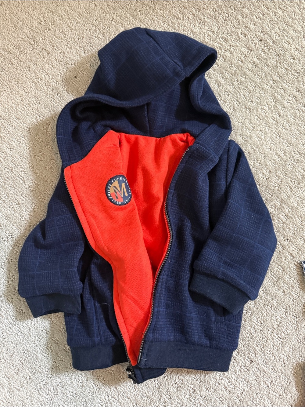 Mayoral Baby Boy Reversible Navy Blue Hooded Sweatshirt with Orange Lining